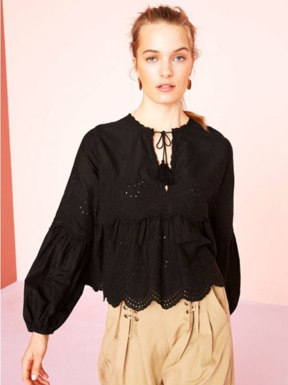 Ulla Johnson Eyelet Cotton Long Sleeve Blouse top sz 4 coquette boho feminine